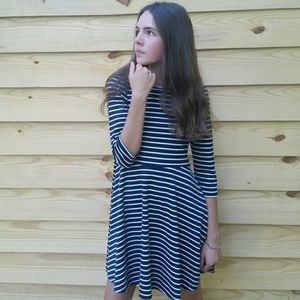 Navy Blue and White Striped Children's Dress